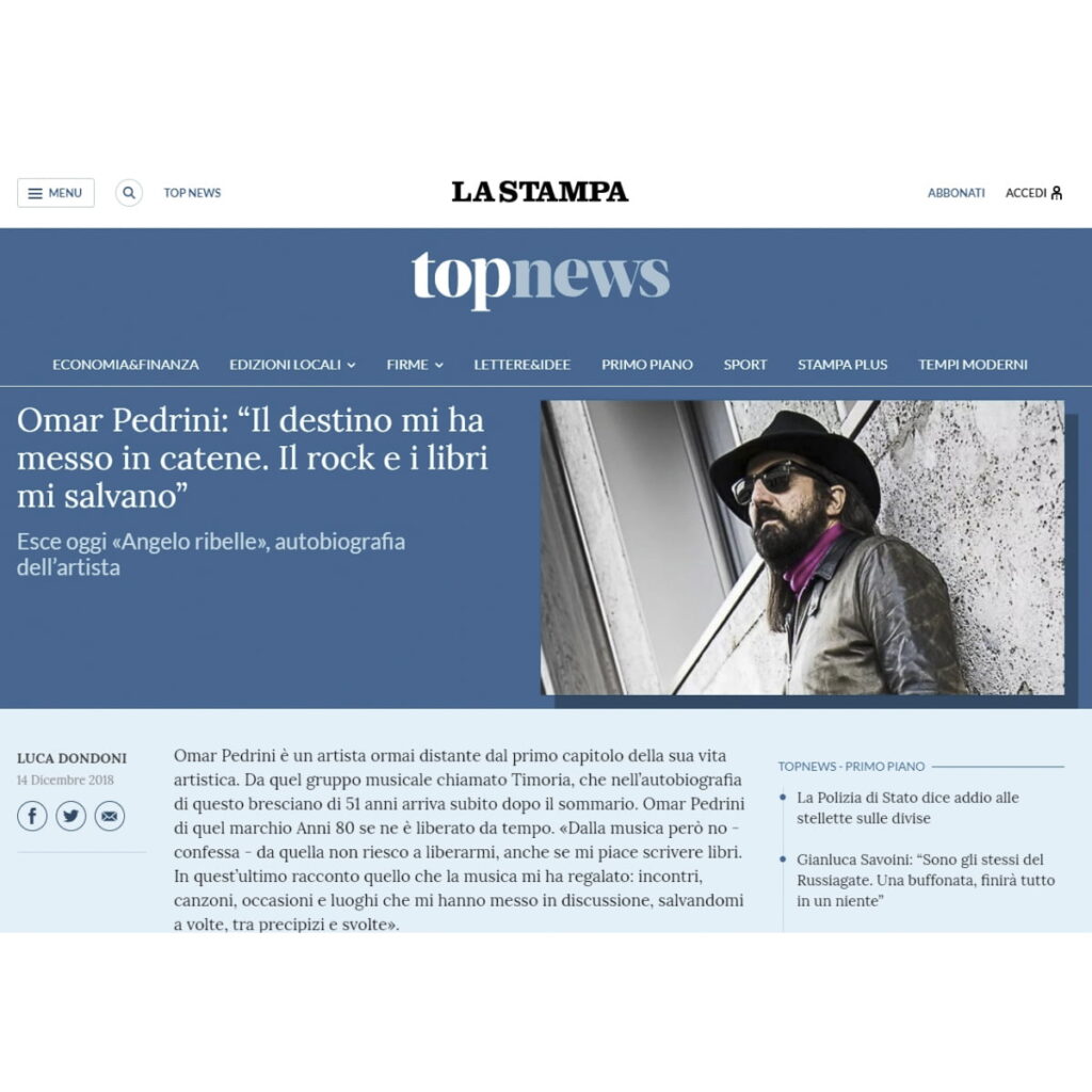 La Stampa Articolo riguardante la pubblicazione di Angelo Ribelle corredato da un mio scatto.